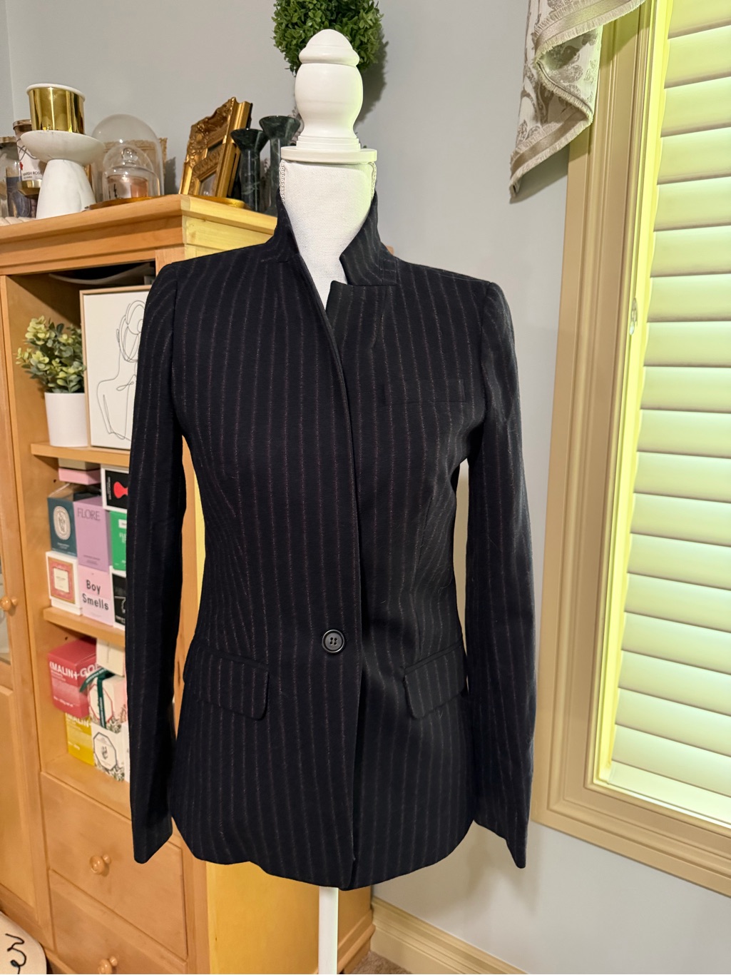 J. Crew Wool Women's Black Pinstripe Tailored Blazer Size 2